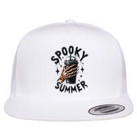 Retro Spooky Summer Fun Skeleton And Iced Coffee Vibes Flat Bill Trucker Hat