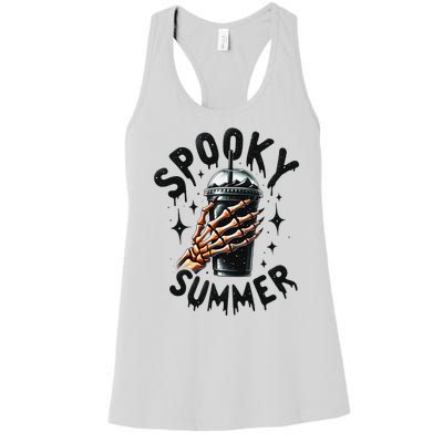 Retro Spooky Summer Fun Skeleton And Iced Coffee Vibes Women's Racerback Tank