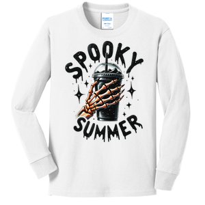 Retro Spooky Summer Fun Skeleton And Iced Coffee Vibes Kids Long Sleeve Shirt