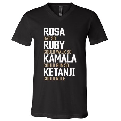 Rosa Sat So Ruby Walk So Kamala Run So Ketanji Rule KBJ V-Neck T-Shirt