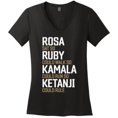 Rosa Sat So Ruby Walk So Kamala Run So Ketanji Rule KBJ Women's V-Neck T-Shirt