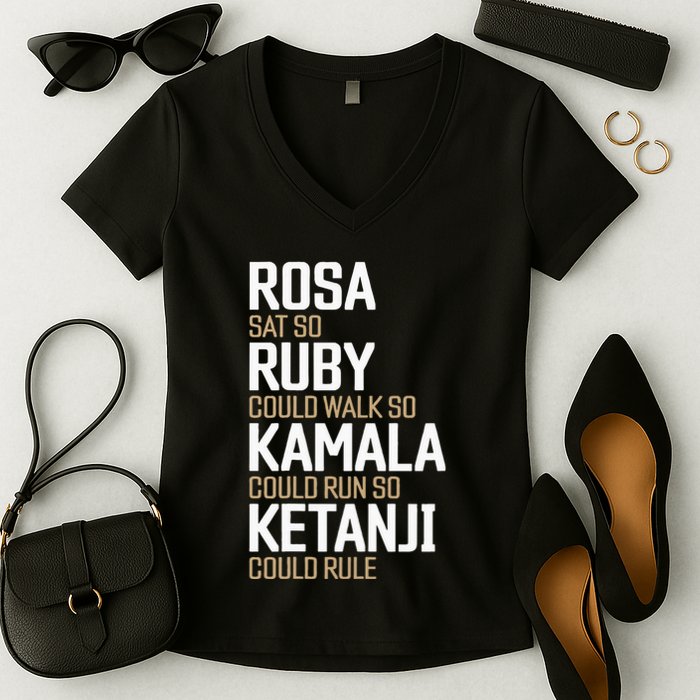 Rosa Sat So Ruby Walk So Kamala Run So Ketanji Rule KBJ Women's V-Neck T-Shirt