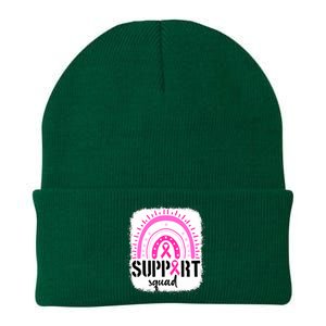 Rainbow Support Squad Breast Cancer Awareness Survivor Pink Ribbon Knit Cap Winter Beanie