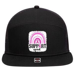 Rainbow Support Squad Breast Cancer Awareness Survivor Pink Ribbon 7 Panel Mesh Trucker Snapback Hat