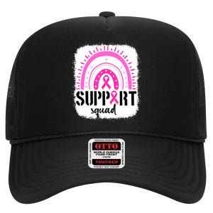 Rainbow Support Squad Breast Cancer Awareness Survivor Pink Ribbon High Crown Mesh Back Trucker Hat