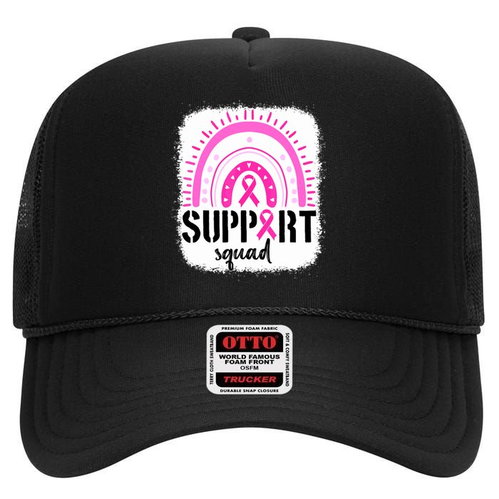 Rainbow Support Squad Breast Cancer Awareness Survivor Pink Ribbon High Crown Mesh Back Trucker Hat