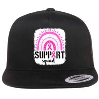 Rainbow Support Squad Breast Cancer Awareness Survivor Pink Ribbon Flat Bill Trucker Hat