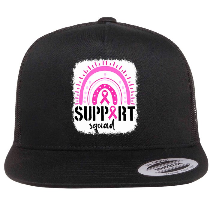 Rainbow Support Squad Breast Cancer Awareness Survivor Pink Ribbon Flat Bill Trucker Hat