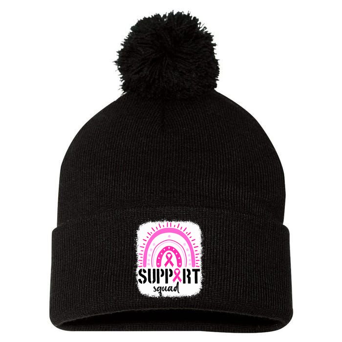 Rainbow Support Squad Breast Cancer Awareness Survivor Pink Ribbon Pom Pom 12in Knit Beanie