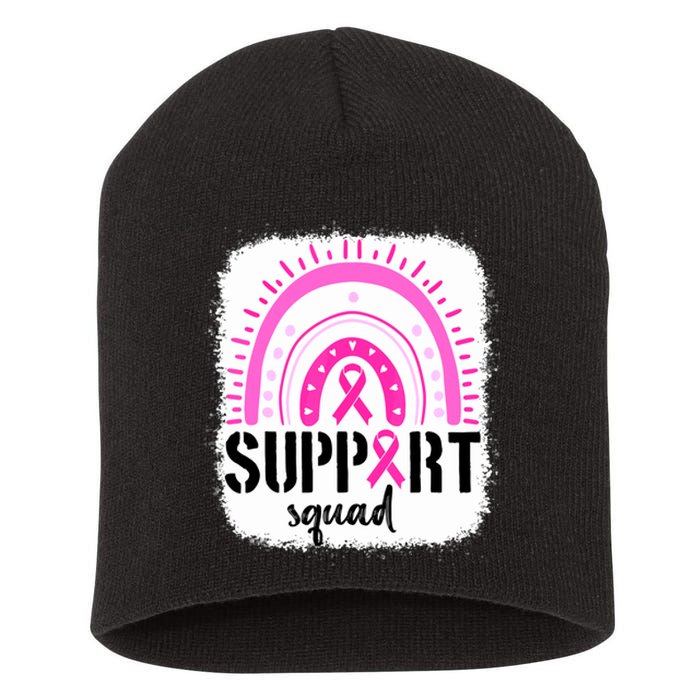 Rainbow Support Squad Breast Cancer Awareness Survivor Pink Ribbon Short Acrylic Beanie