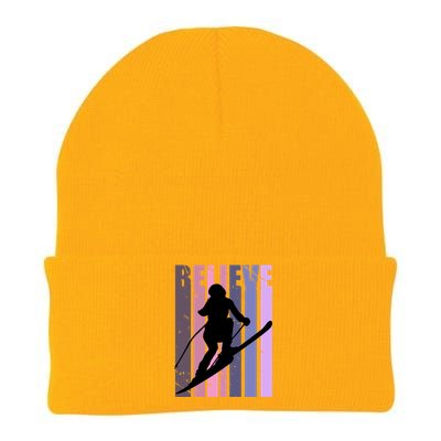 Retro Ski Skiing Skier Downhill Slopes Winter Sports Cool Gift Knit Cap Winter Beanie