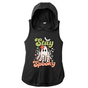 Retro Stay Spooky Ghost Print Gift Ladies PosiCharge Tri-Blend Wicking Draft Hoodie Tank