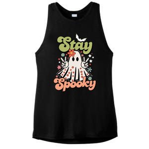 Retro Stay Spooky Ghost Print Gift Ladies PosiCharge Tri-Blend Wicking Tank