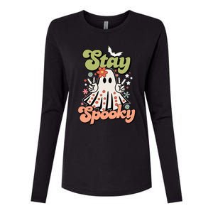 Retro Stay Spooky Ghost Print Gift Womens Cotton Relaxed Long Sleeve T-Shirt