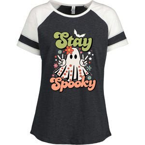 Retro Stay Spooky Ghost Print Gift Enza Ladies Jersey Colorblock Tee