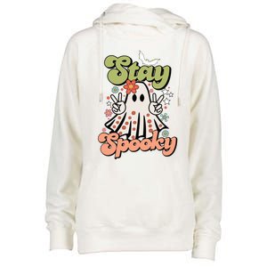 Retro Stay Spooky Ghost Print Gift Womens Funnel Neck Pullover Hood