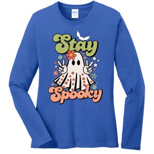 Retro Stay Spooky Ghost Print Gift Ladies Long Sleeve Shirt