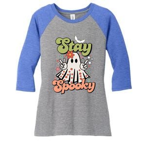 Retro Stay Spooky Ghost Print Gift Women's Tri-Blend 3/4-Sleeve Raglan Shirt