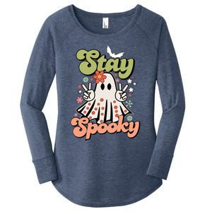 Retro Stay Spooky Ghost Print Gift Women's Perfect Tri Tunic Long Sleeve Shirt