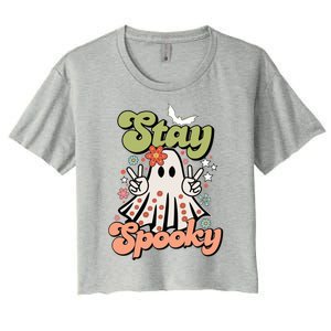 Retro Stay Spooky Ghost Print Gift Women's Crop Top Tee