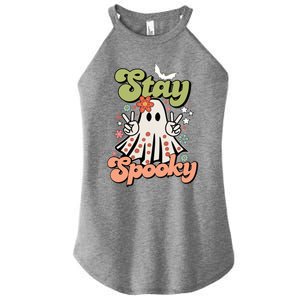 Retro Stay Spooky Ghost Print Gift Women's Perfect Tri Rocker Tank