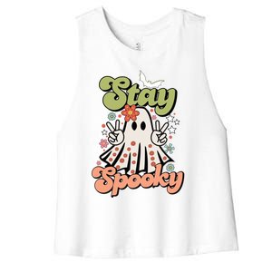 Retro Stay Spooky Ghost Print Gift Women's Racerback Cropped Tank