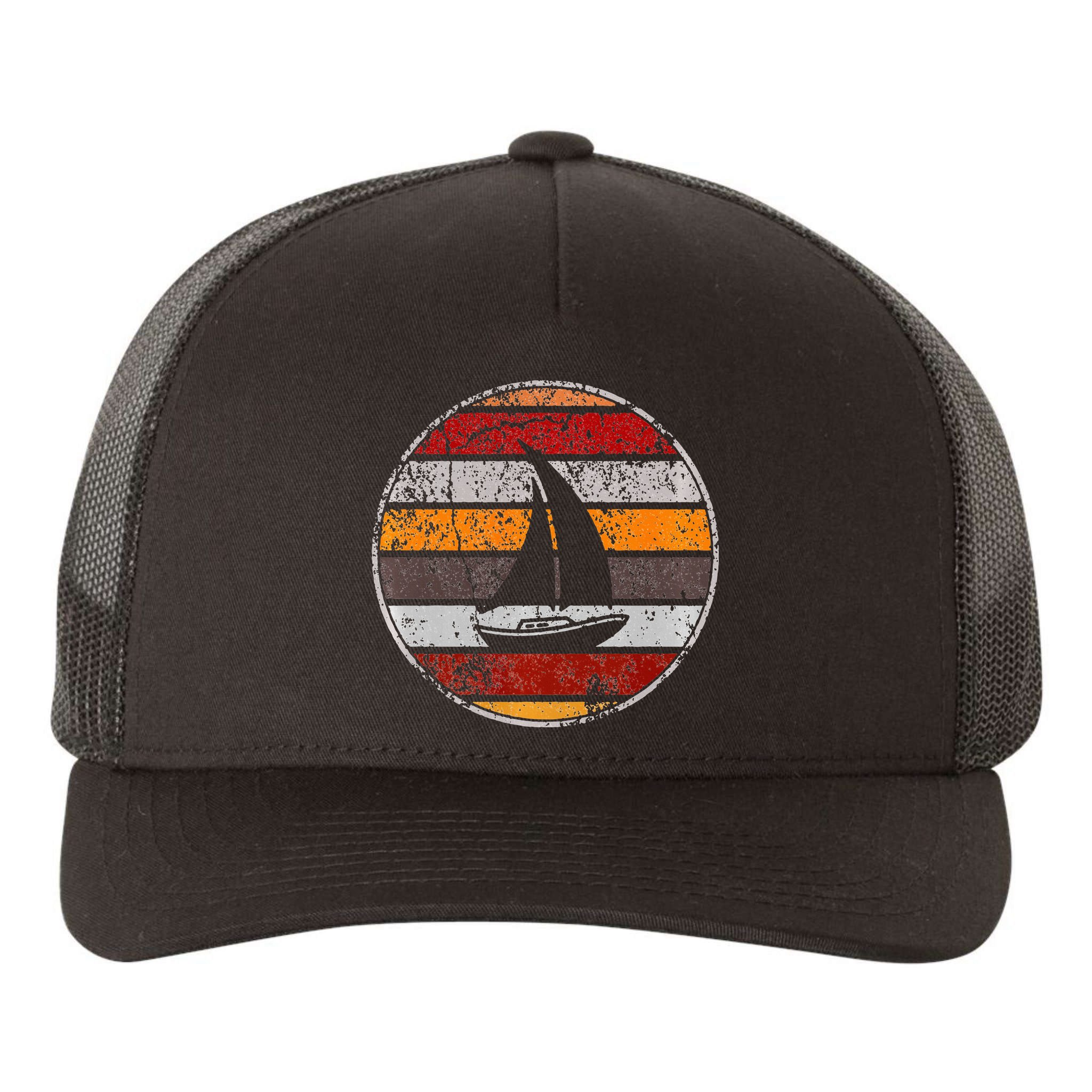 Retro Smooth Sailing Vintage Sailboat Vacation Island Yupoong Adult 5-Panel Trucker Hat