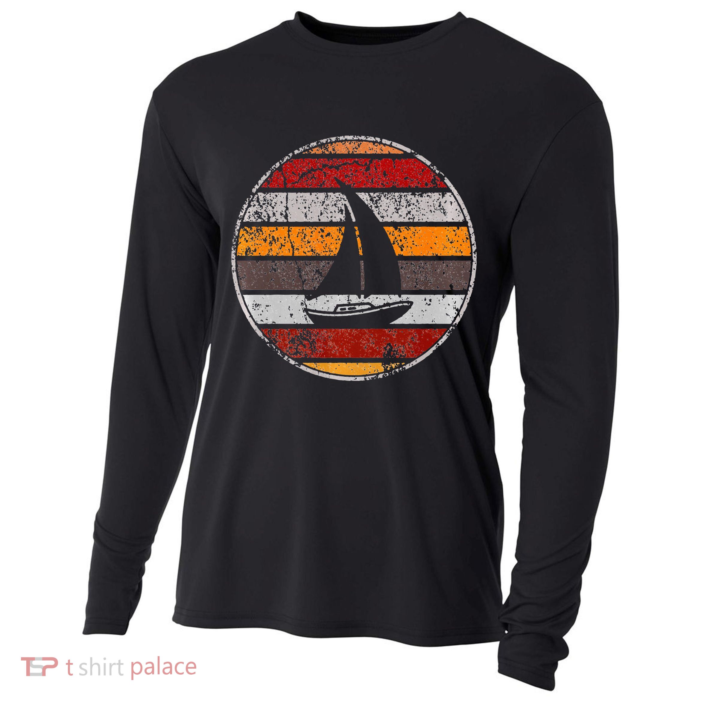 Retro Smooth Sailing Vintage Sailboat Vacation Island Cooling Performance Long Sleeve Crew