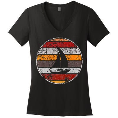 Retro Smooth Sailing Vintage Sailboat Vacation Island Women's V-Neck T-Shirt