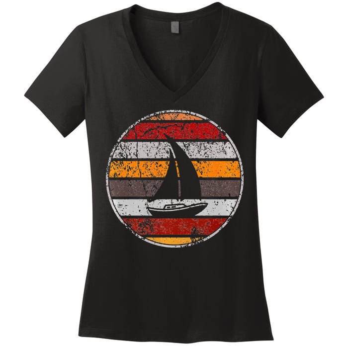 Retro Smooth Sailing Vintage Sailboat Vacation Island Women's V-Neck T-Shirt