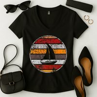Retro Smooth Sailing Vintage Sailboat Vacation Island Women's V-Neck T-Shirt