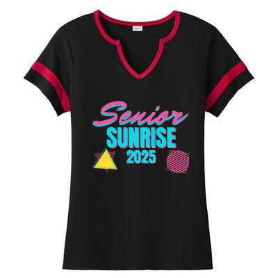 Retro Senior Sunrise 2025 High School 12th Twelfth Grade Ladies Halftime Notch Neck Tee