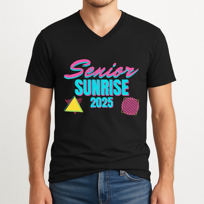Retro Senior Sunrise 2025 High School 12th Twelfth Grade V-Neck T-Shirt