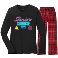 Retro Senior Sunrise 2025 High School 12th Twelfth Grade Women's Long Sleeve Flannel Pajama Set 