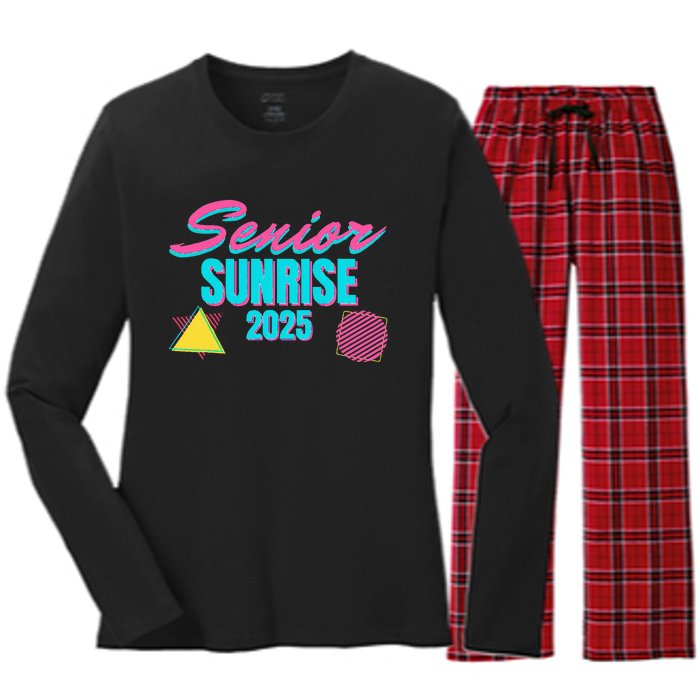 Retro Senior Sunrise 2025 High School 12th Twelfth Grade Women's Long Sleeve Flannel Pajama Set 