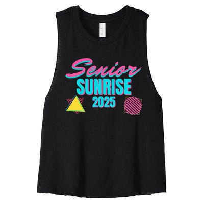 Retro Senior Sunrise 2025 High School 12th Twelfth Grade Women's Racerback Cropped Tank