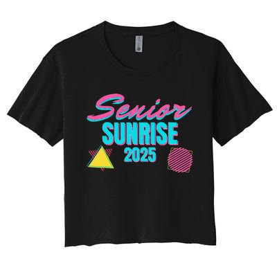 Retro Senior Sunrise 2025 High School 12th Twelfth Grade Women's Crop Top Tee