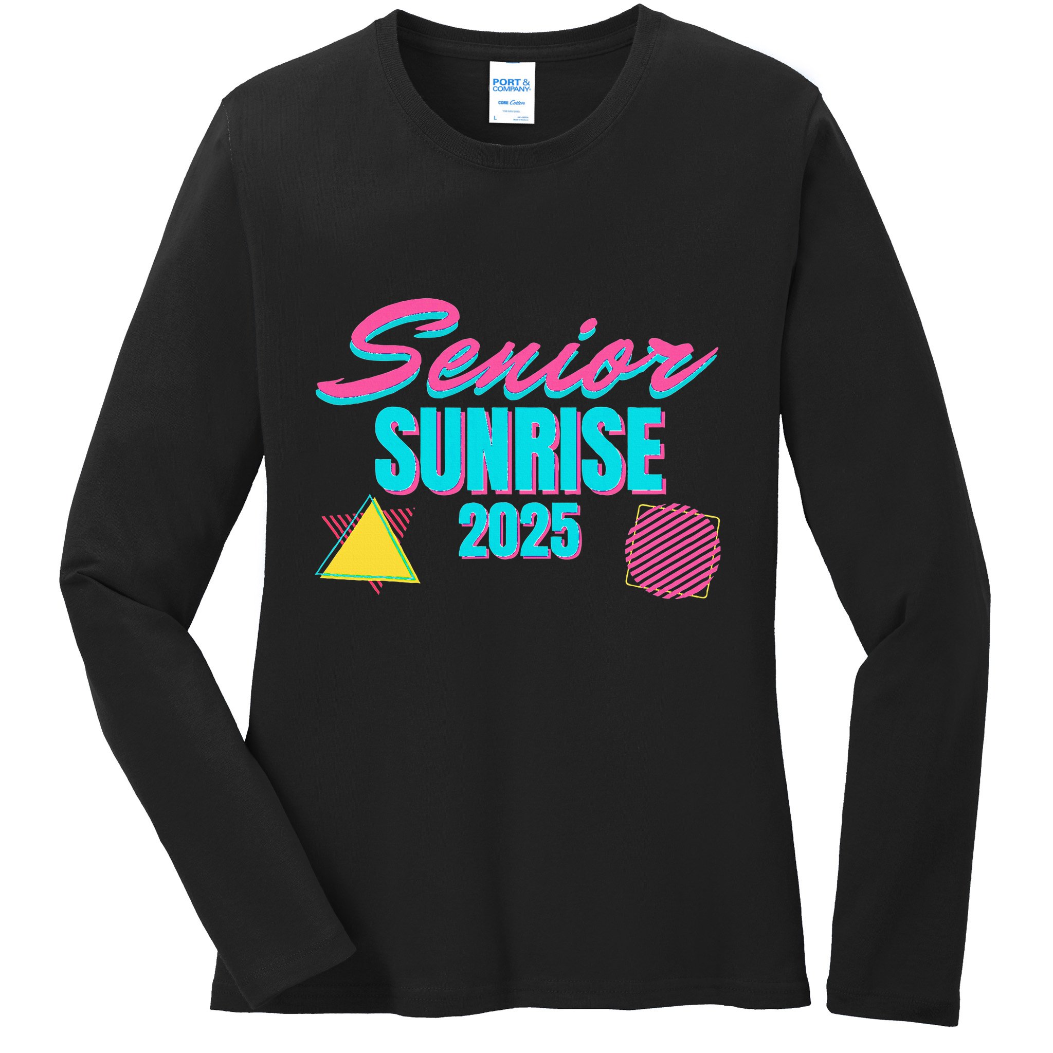Retro Senior Sunrise 2025 High School 12th Twelfth Grade Ladies Long Sleeve Shirt
