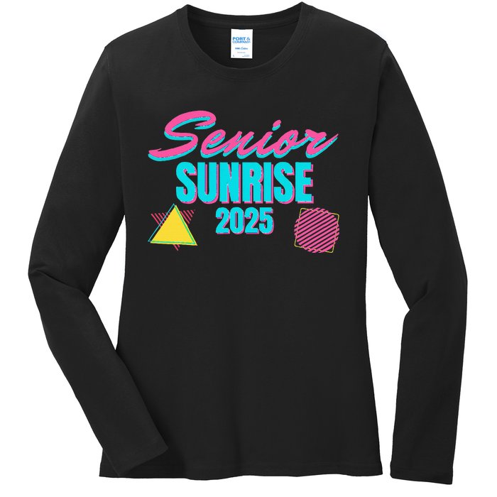 Retro Senior Sunrise 2025 High School 12th Twelfth Grade Ladies Long Sleeve Shirt