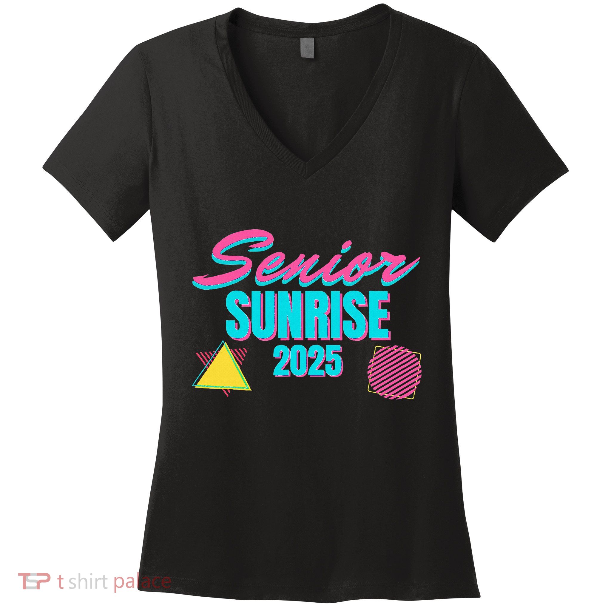 Retro Senior Sunrise 2025 High School 12th Twelfth Grade Women's V-Neck T-Shirt