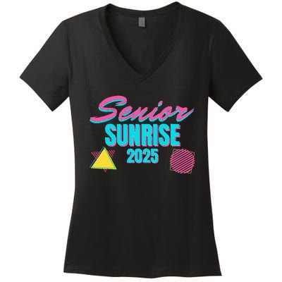 Retro Senior Sunrise 2025 High School 12th Twelfth Grade Women's V-Neck T-Shirt