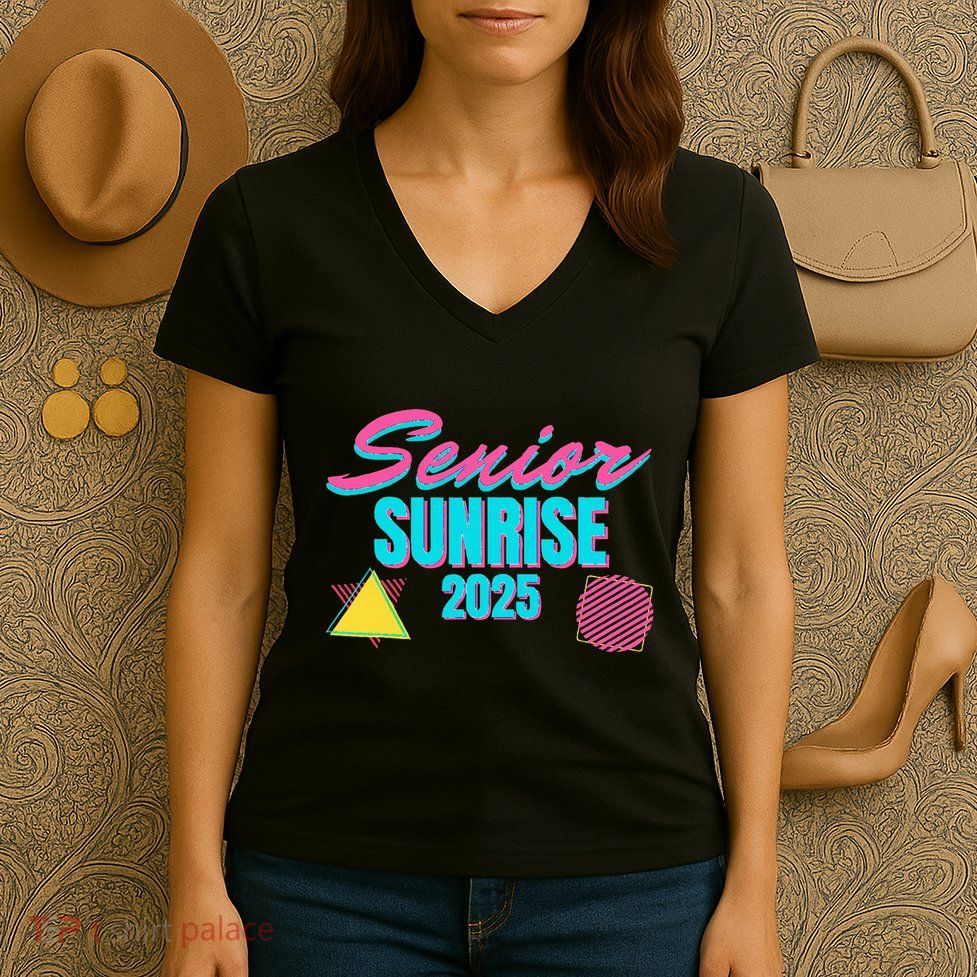 Retro Senior Sunrise 2025 High School 12th Twelfth Grade Women's V-Neck T-Shirt