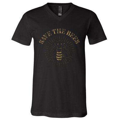 Retro Save The Bees Apiary Bee Beekeeper Earth Day V-Neck T-Shirt