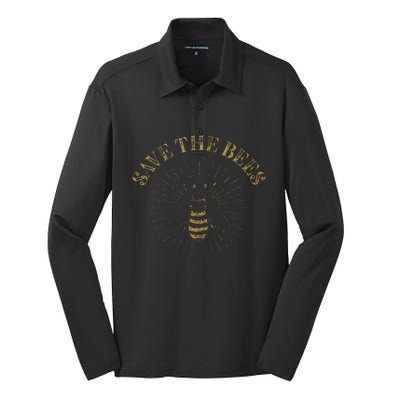 Retro Save The Bees Apiary Bee Beekeeper Earth Day Silk Touch Performance Long Sleeve Polo