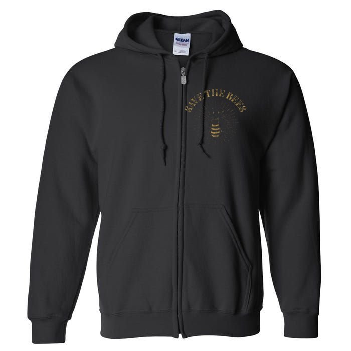 Retro Save The Bees Apiary Bee Beekeeper Earth Day Full Zip Hoodie