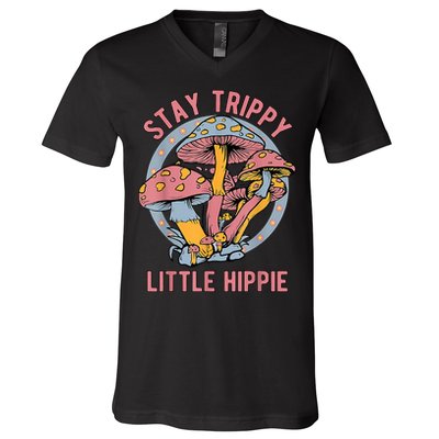 Retro Stay Trippy Little Hippie Groovy Cottagecore Mushroom V-Neck T-Shirt