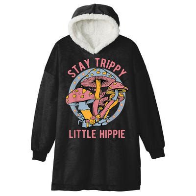 Retro Stay Trippy Little Hippie Groovy Cottagecore Mushroom Hooded Wearable Blanket