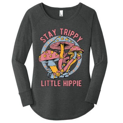 Retro Stay Trippy Little Hippie Groovy Cottagecore Mushroom Women's Perfect Tri Tunic Long Sleeve Shirt