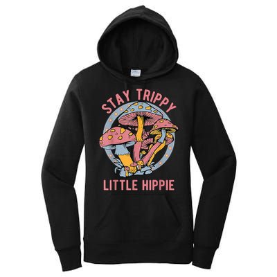 Retro Stay Trippy Little Hippie Groovy Cottagecore Mushroom Women's Pullover Hoodie