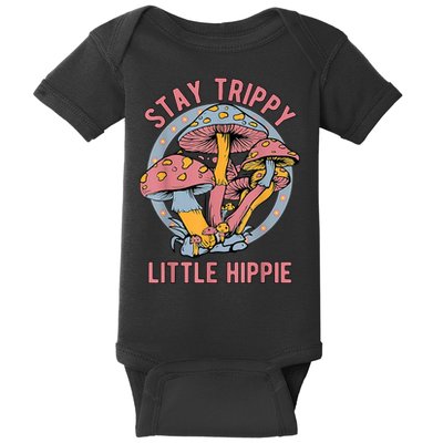 Retro Stay Trippy Little Hippie Groovy Cottagecore Mushroom Baby Bodysuit